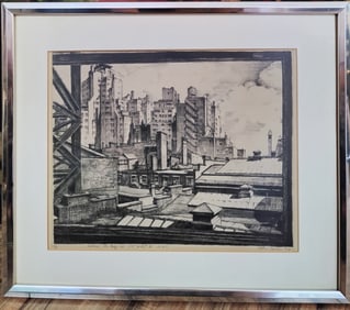 Illegibly Signed WPA Era Lithograph 215 W 57th St New York City