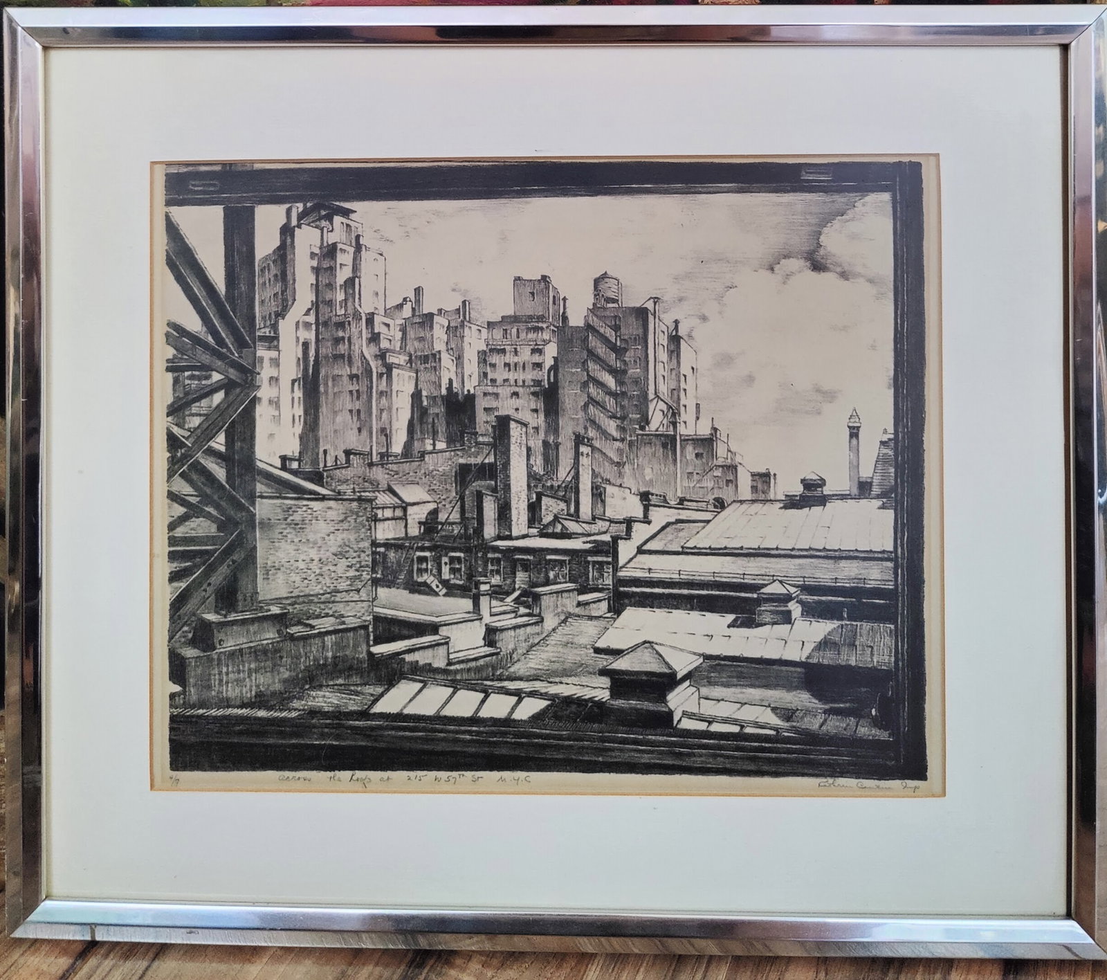 Illegibly Signed WPA Era Lithograph 215 W 57th St New York City (1 of 4)