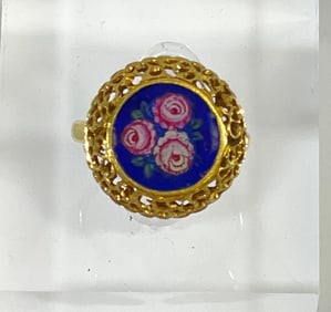 Edwardian18k Yellow Gold & Enamel Ring size 6.75