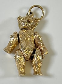 Vintage 14k Yellow Gold Articulated Teddy Bear Charm / Pendant