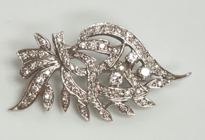 14k White Gold & Diamond Brooch / Pendant