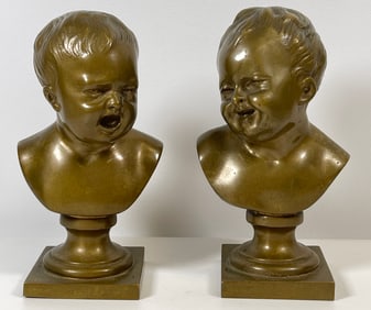 Pair French Jean Antoine Houdon Bronze Busts