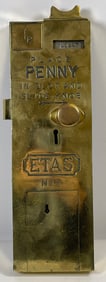19th Century Solid Brass No. 5 ETAS Penny Toilet Door Lock