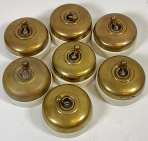 c1910 Lot of 7 British Crabtree Brass & Enamel Light Switches