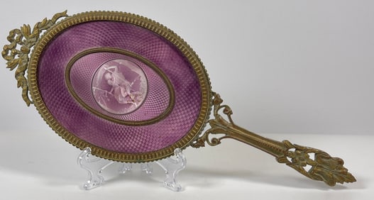 c1900 Bronze & Guilloche Enamel Dresser Mirror