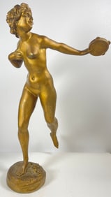 19th Century Bronze Nude with Tamborine