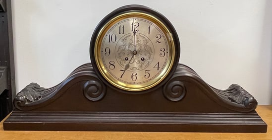 c1900 Herschede Carved Mahogany Tambour Clock