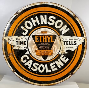 Vintage Johnson Gasolene Ethyl Double-Sided Porcelain Sign