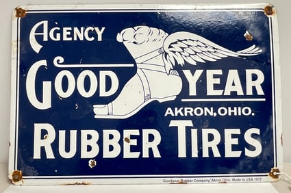 Vintage Agency Goodyear Tires Logo Porcelain Sign