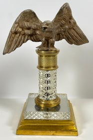 Bronze Eagle Pocket Watch Holder on Baccarat Crystal Column Base