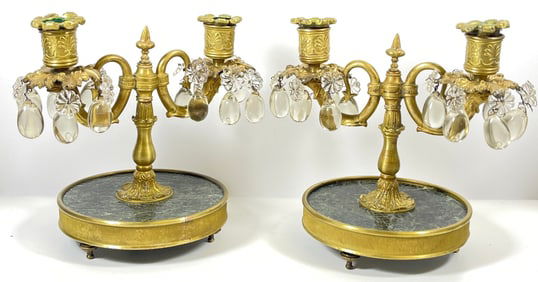 Ferdinand Bing & Co Successors Bronze & Marble Candlesticks