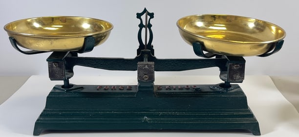 Cast Iron Balance Scale with Brass Pans