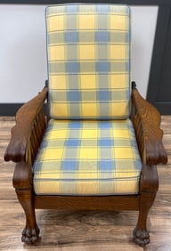 19th Century Tiger Oak Claw Foot Morris Chair