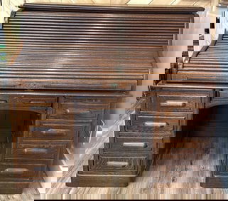 c1900 Oak Raised Panel S Roll Top Desk