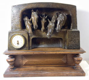 Anton Puchegger (German 1890-1917) Bronze Mantle Clock with Horses