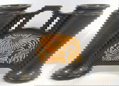 Arts & Crafts Roseville Rosecraft Panel Double Bud Vase