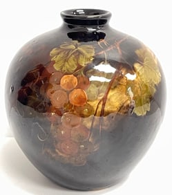 Weller Standard Glaze Grape Decorated Vase Artist Signed