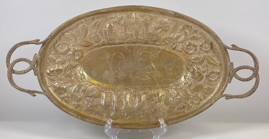 c1890 Jacobi & Co Sterling Silver Repousse Tray with Castles