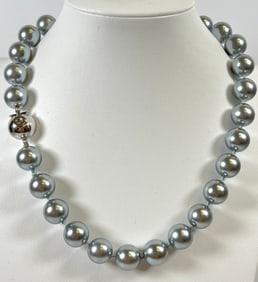 Mid Century Cultured Silver / Grey Pearls with Sterling Silver Clasp