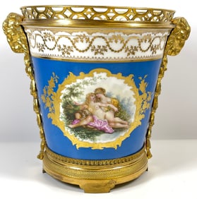 Sevres Style Bronze Mounted Cachepot with Nude Scene