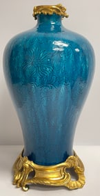 Louis XV Style Ormolu Mounted Chinoiserie Turquoise Porcelain Vase