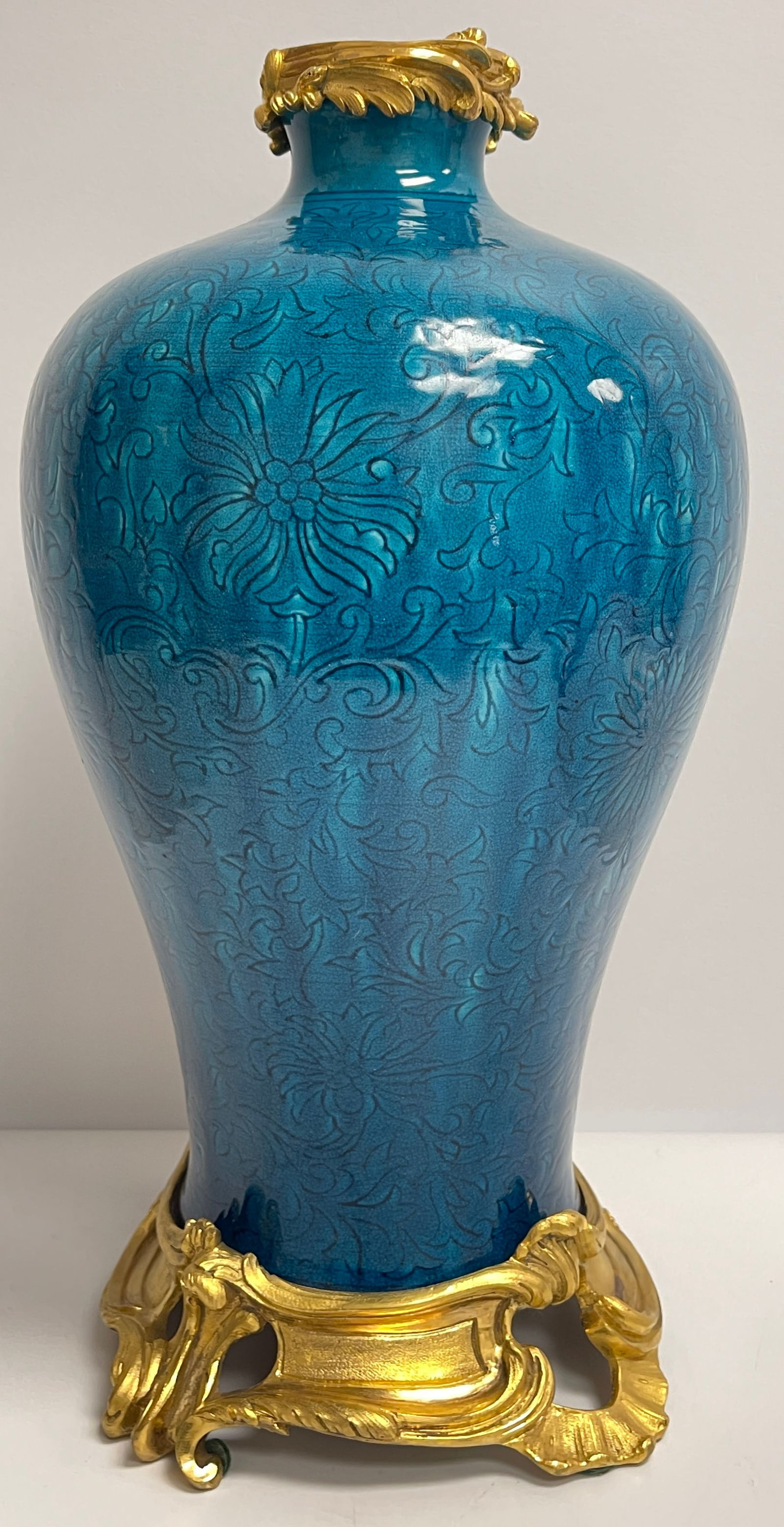 Louis XV Style Ormolu Mounted Chinoiserie Turquoise Porcelain Vase (1 of 6)