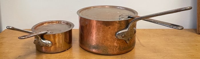 Lot of 2 Grand Magsins Paris Copper Pots with Lids