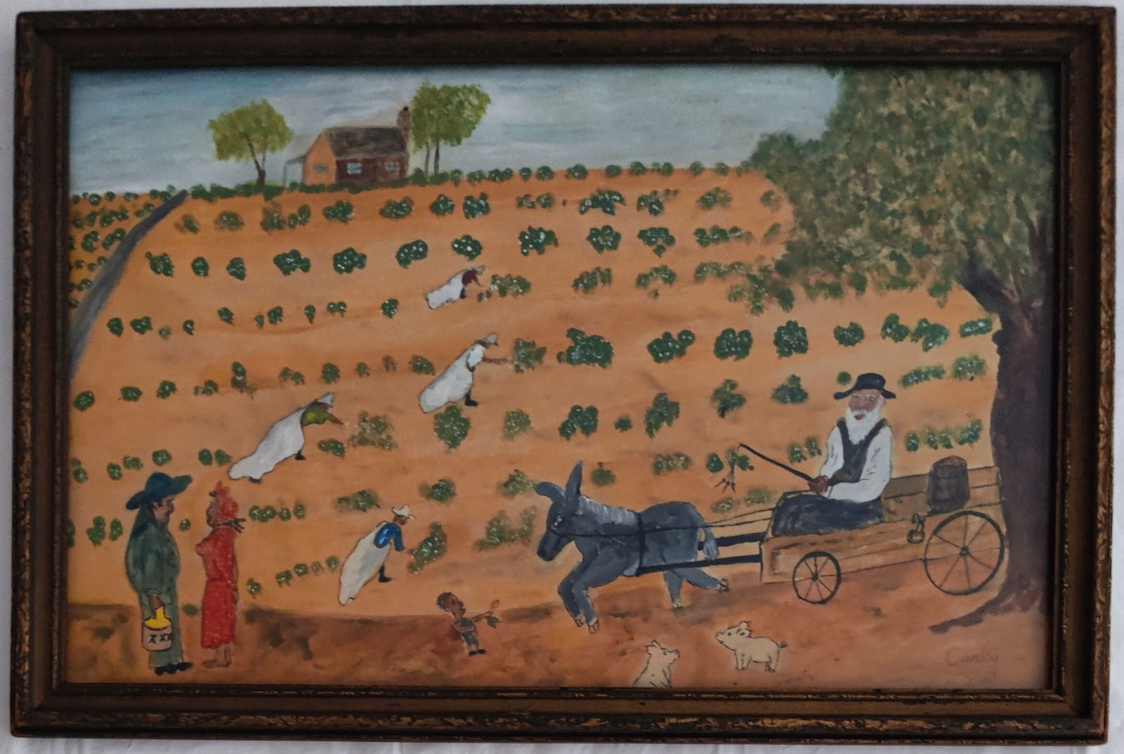 Picking Cotton Folk Art Signed Curly and Pink Pigs (1 of 4)