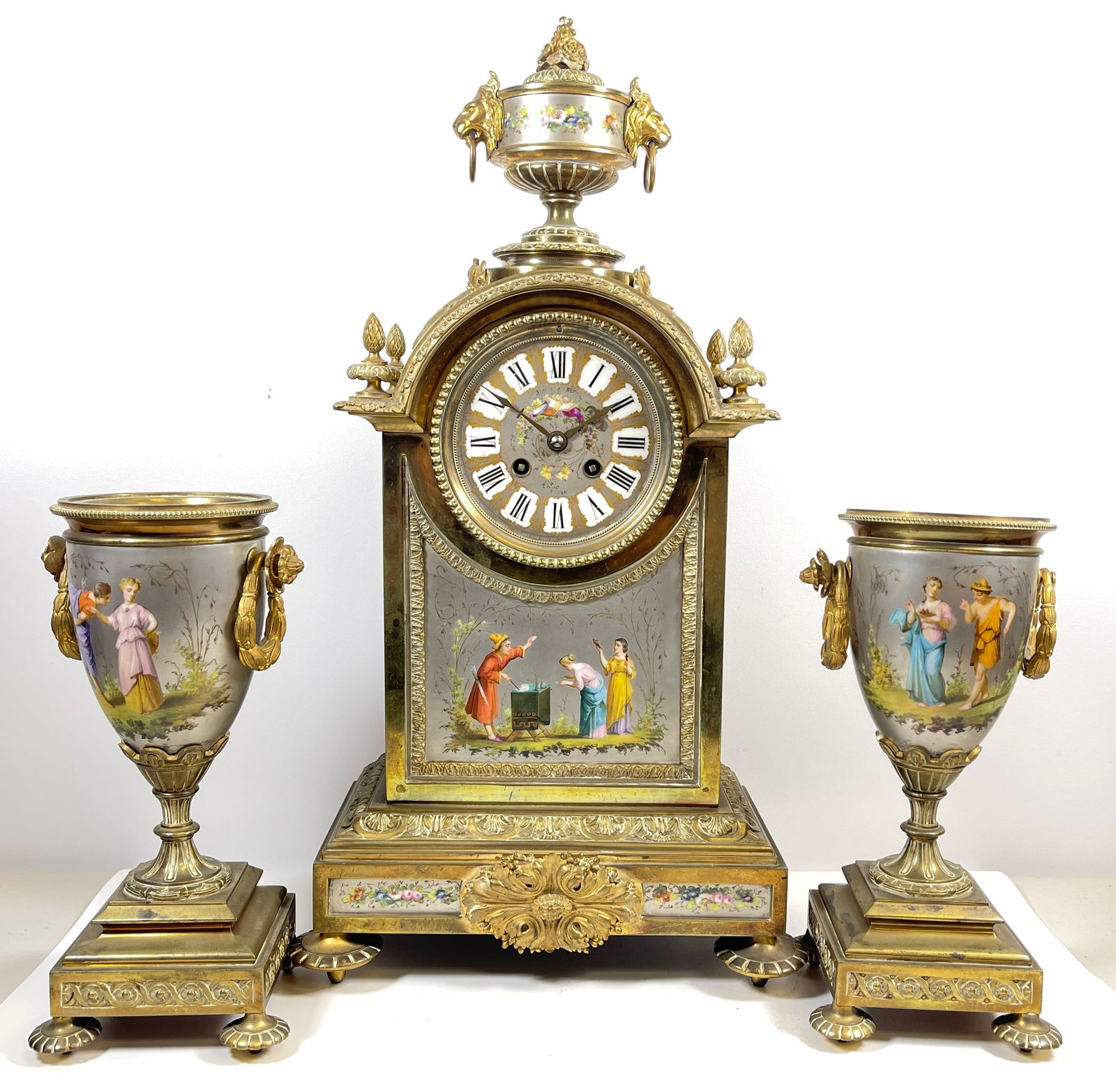 Napoleon III Style Japy Freres Three Piece French Bronze Clock and Garnitures (1 of 14)