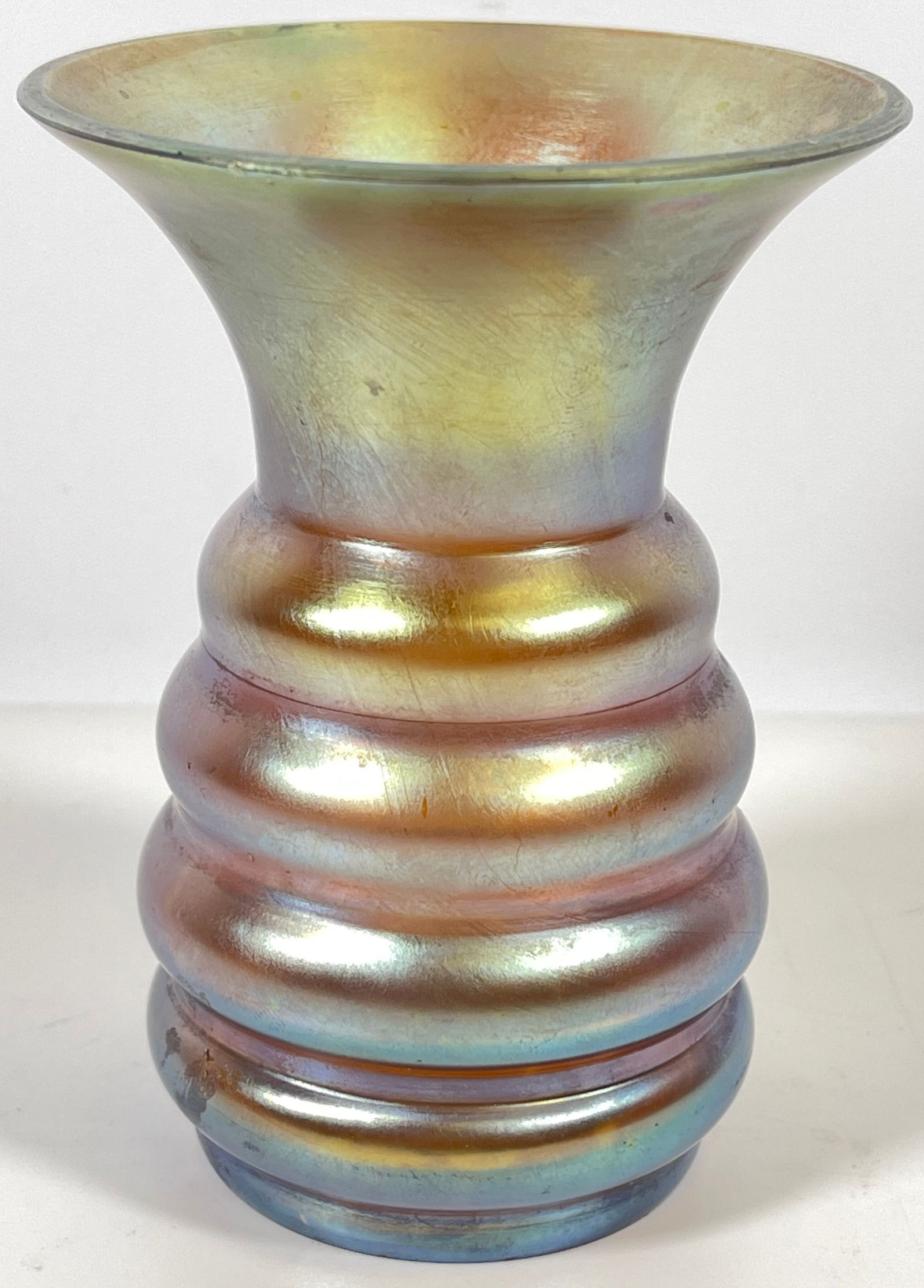 c1930 Art Deco Karl Wiedmann WMF Myra Footed Art Glass Ribbed Cabinet Vase (1 of 4)