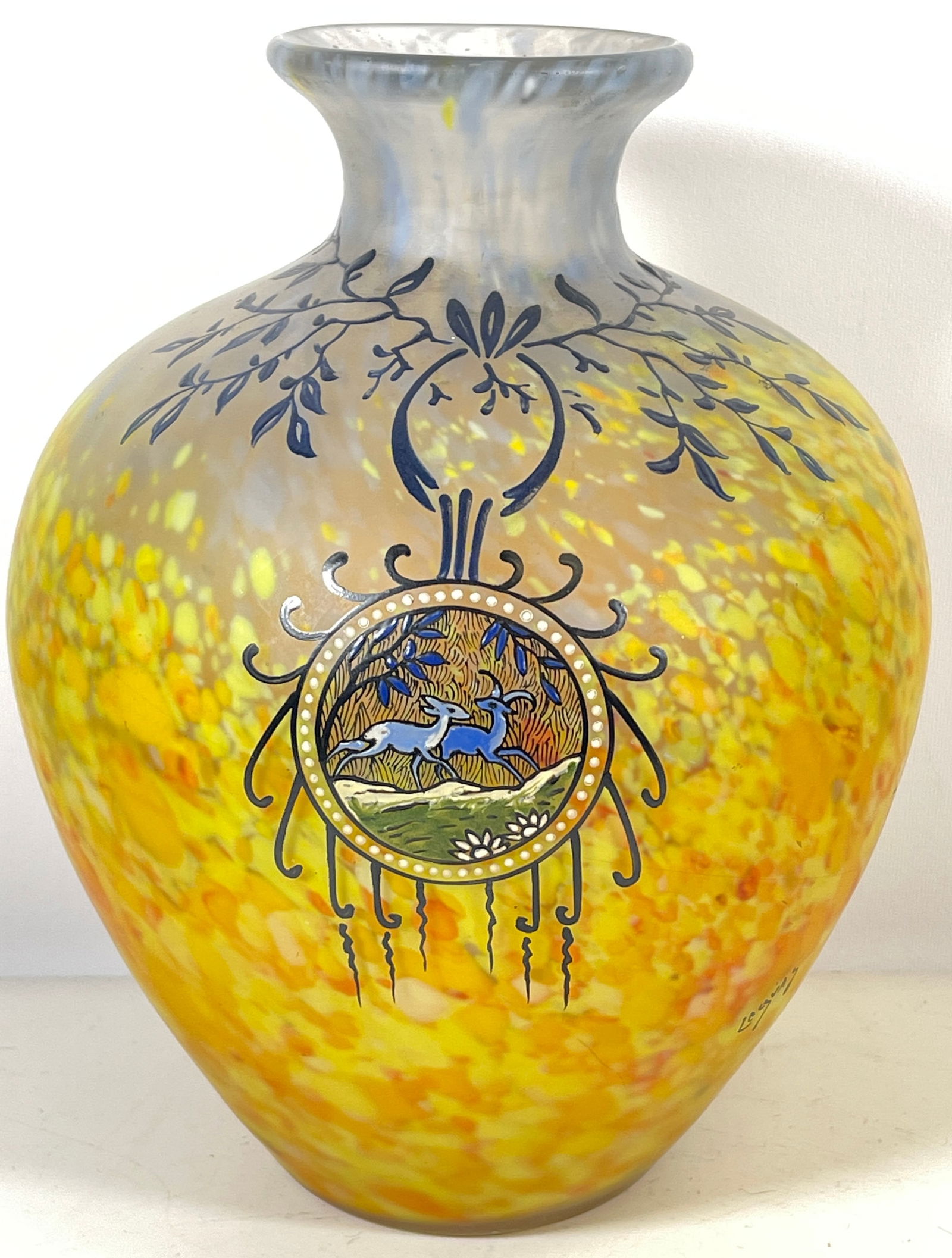 c1925 Legras France Enameled Cameo Glass Vase (1 of 9)