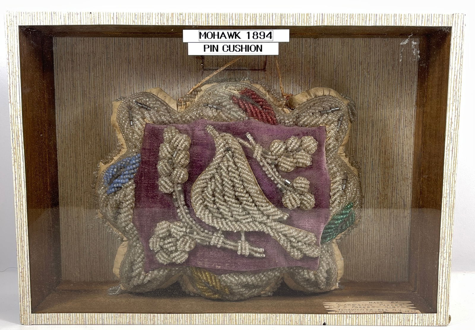 c1894 Mohawk Caroline Parker Native American Pin Cushion in Shadowbox Frame (1 of 6)