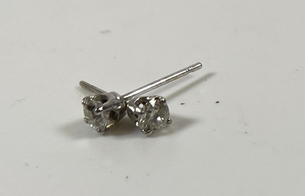 Pair 14k White Gold & Diamond Stud Earrings (1 of 2)