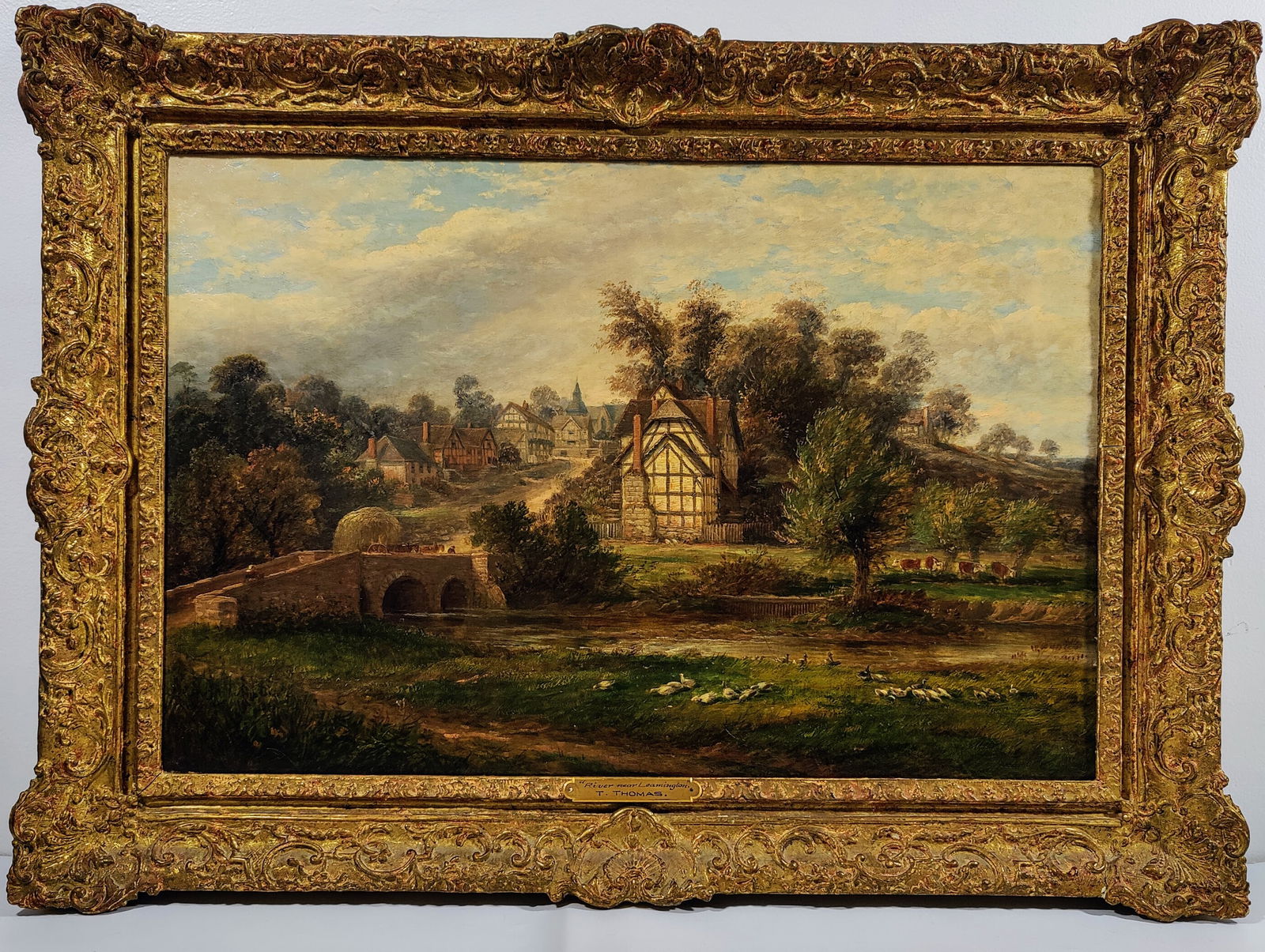 T Thomas Late 19th c. Pastoral English Village Landscape (1 of 7)