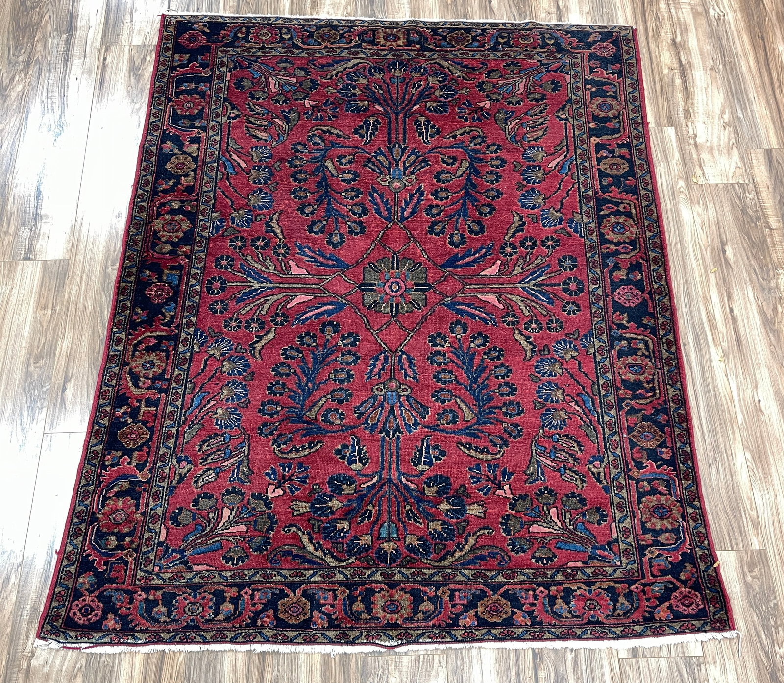 Antique Persian Rug: Measures approx 5' x 7'. Overall fair condition, please see photos.