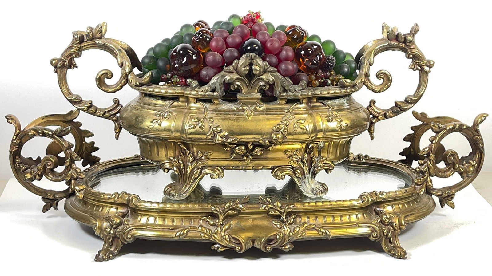 Czech Colored Glass Fruit Basket Table Lamp w/ Plateau (1 of 9)