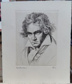 Etching of Ludwig Van Beethoven after Wilhelm Pech c. 1970s