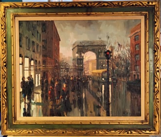 R Rudnik O/C Impasto French Street Scene Arc de Triomphe