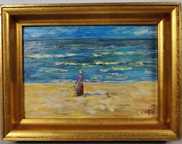 Beautiful Little Early 20th c. Beachscape Signed E Potthast