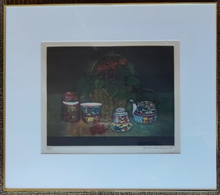 Shigeru Narikawa Mezzotint Lithograph Titled Tea Ceremony