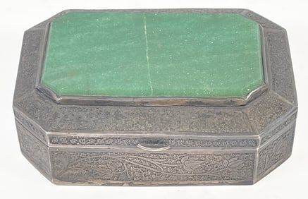 19th Century Sterling Silver & Jade Trinket Box