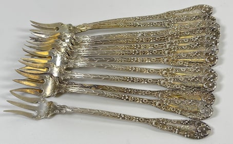 c1900 Dominick & Haff Repousse Sterling Silver Cocktail Forks