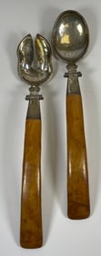 Pair Peru 925 Silver Wood Handled Salad Set