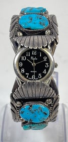 Vintage Apache Sterling Silver & Turquoise Watch Bracelet