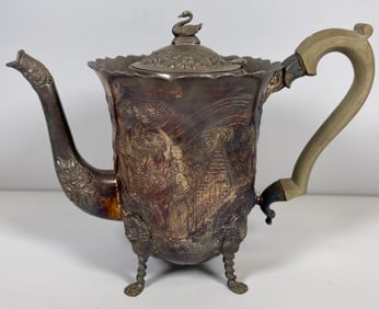 c1969 Irish Sterling Silver Scenic Landscape Teapot