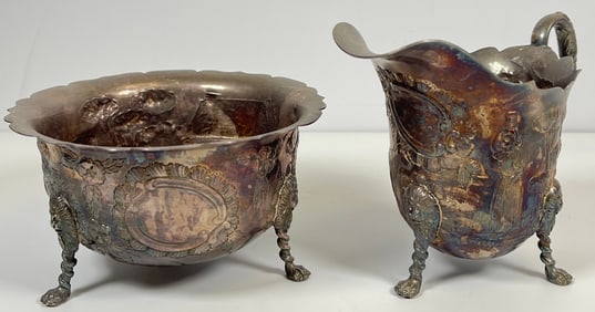c1969 Irish Sterling Silver Scenic Landscape Sugar & Creamer