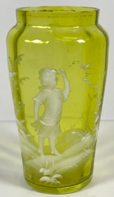 Vintage Mary Gregory Vaseline Glass Cabinet Vase