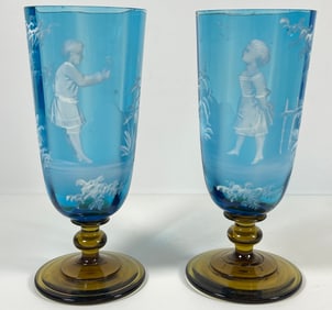 Pair of Mary Gregory Footed Vases