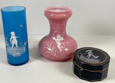 Lot of 3 Mary Gregory Glass Items