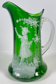Vintage Mary Gregory Green Pitcher
